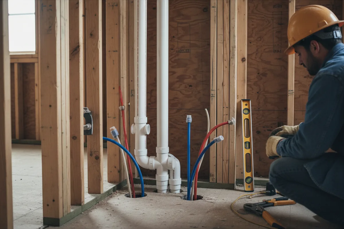 Drain and supply rough-in during Leak Detection in Covington